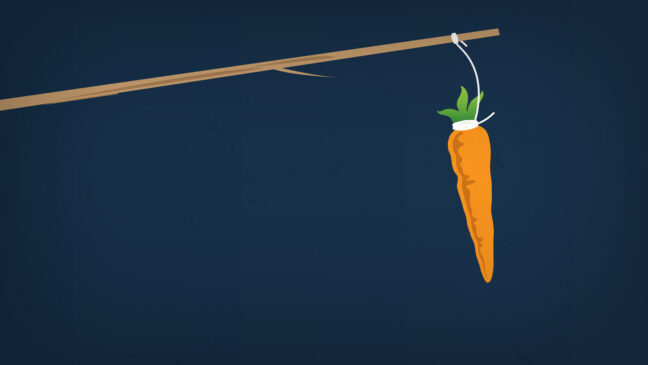 A carrot being dangled from a stick.