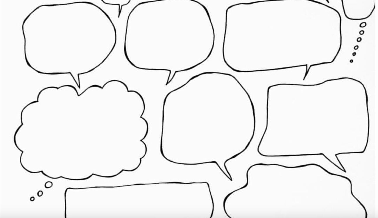 Black and white line drawing of speech bubbles