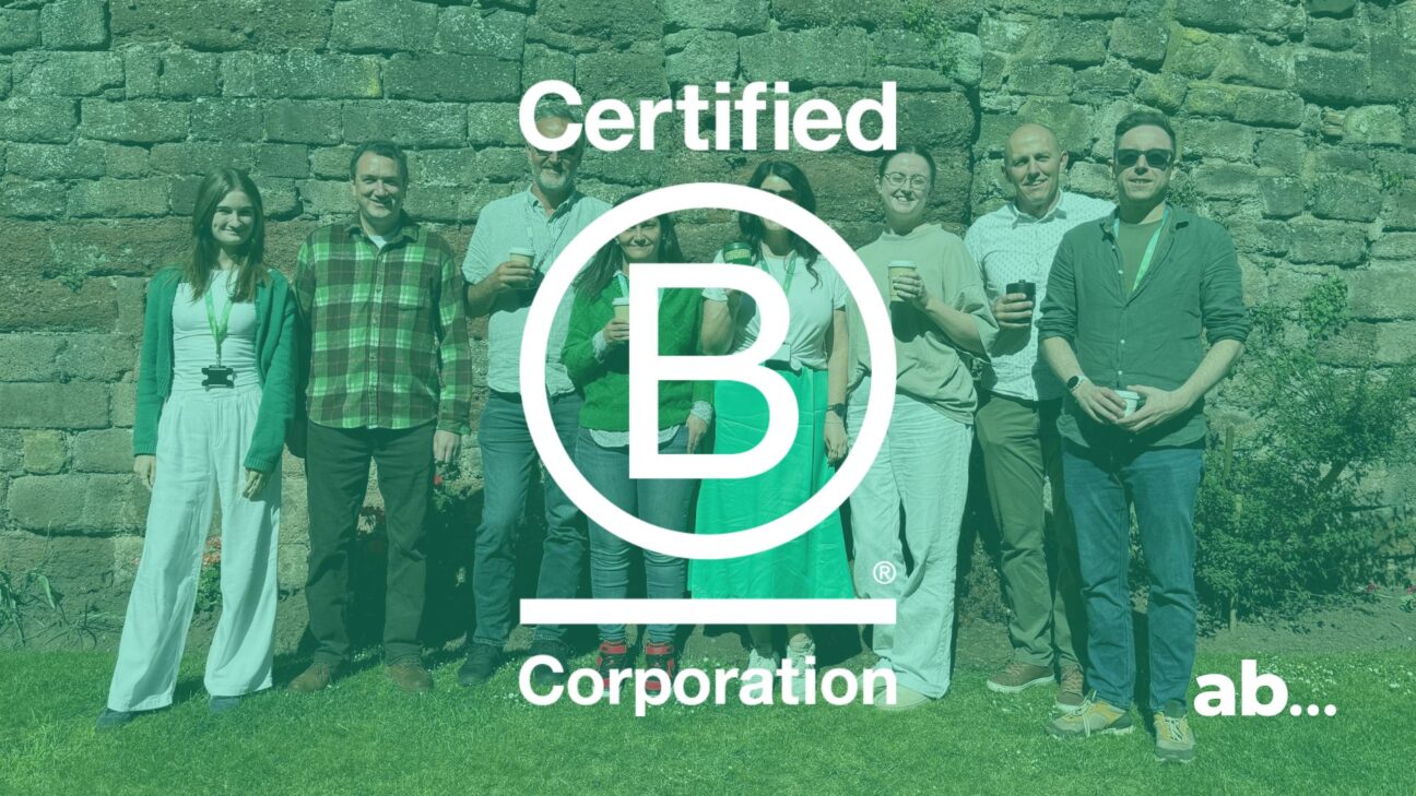 The AB team with a green overlay and B Corp logo