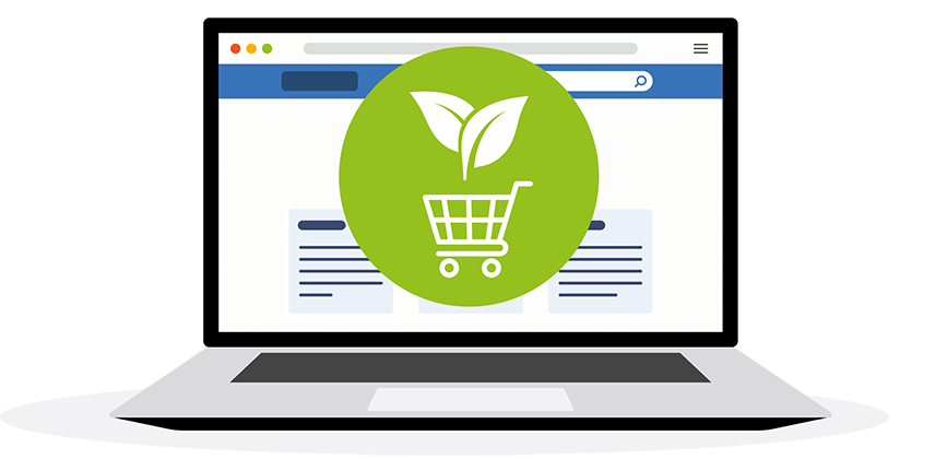 Illustration of a laptop computer showing a greener online shop.