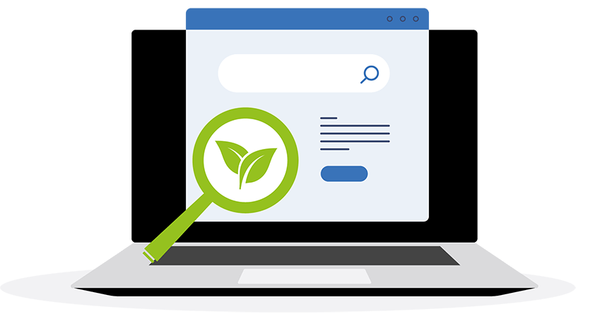 Illustration of a laptop computer showing sustainable search.