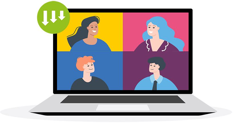 Illustration of a streaming video call on a laptop.